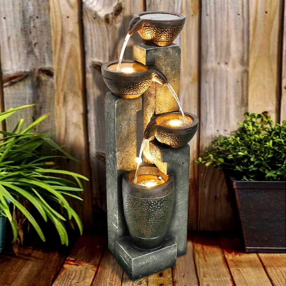 4-Tier Pots Outdoor Water Fountain for Garden - Outdoor Water Fountain for Yard， Floor Patio， Backyard and Home Art Decor