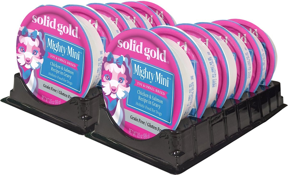 Solid Gold Mighty Mini Chicken， Salmon and Vegetable Recipe in Gravy Grain-Free Small and Medium Breed Dog Food Cups