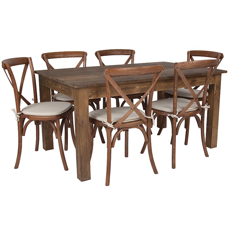 Flash Furniture Hercules Antique Rustic Farm Table and Chair 6-Piece Set