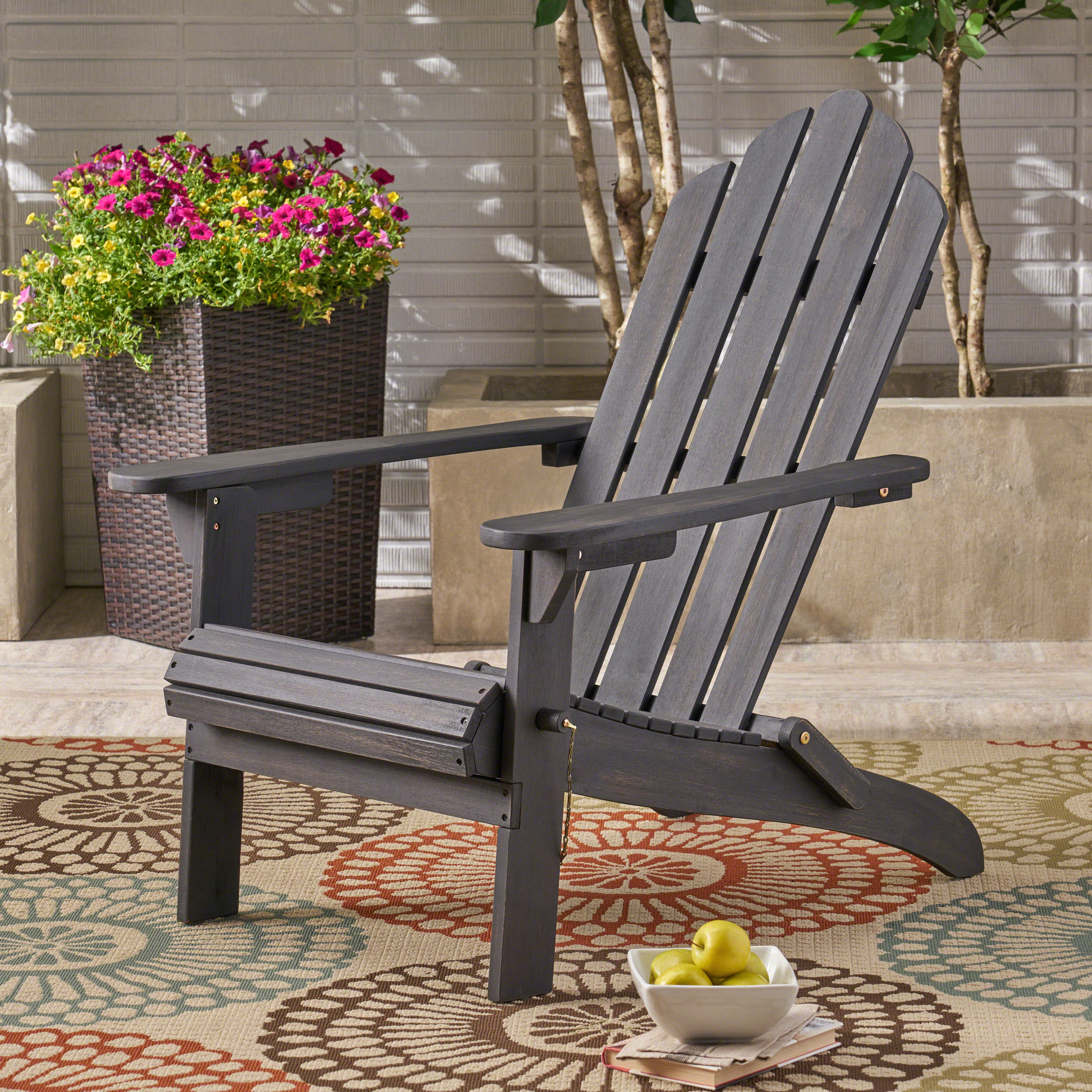 Cara Outdoor Acacia Wood Folding Adirondack Chair