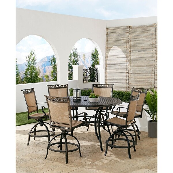 Hanover Fontana 7Piece HighDining Set with 6 CounterHeight Swivel Chairs and a 56in. CastTop Table