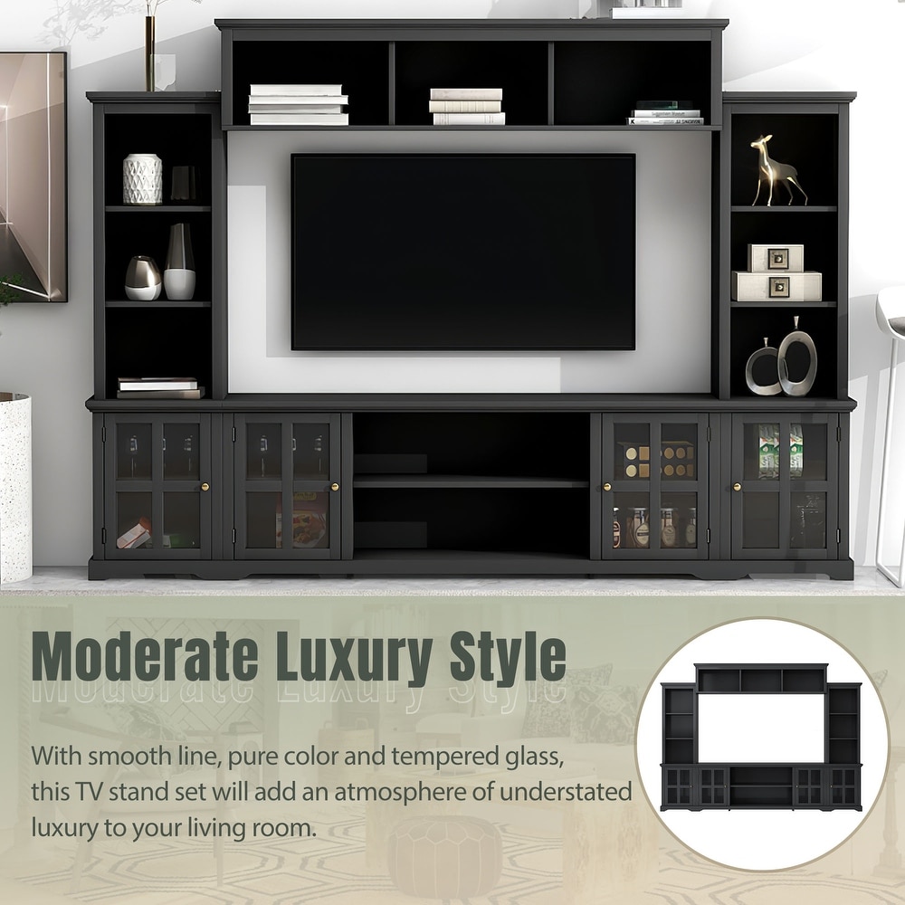 Multifunctional Modern Wall Unit with Tempered Glass Door  TV Console Table for TVs Up to 70 inches  Ample Storage