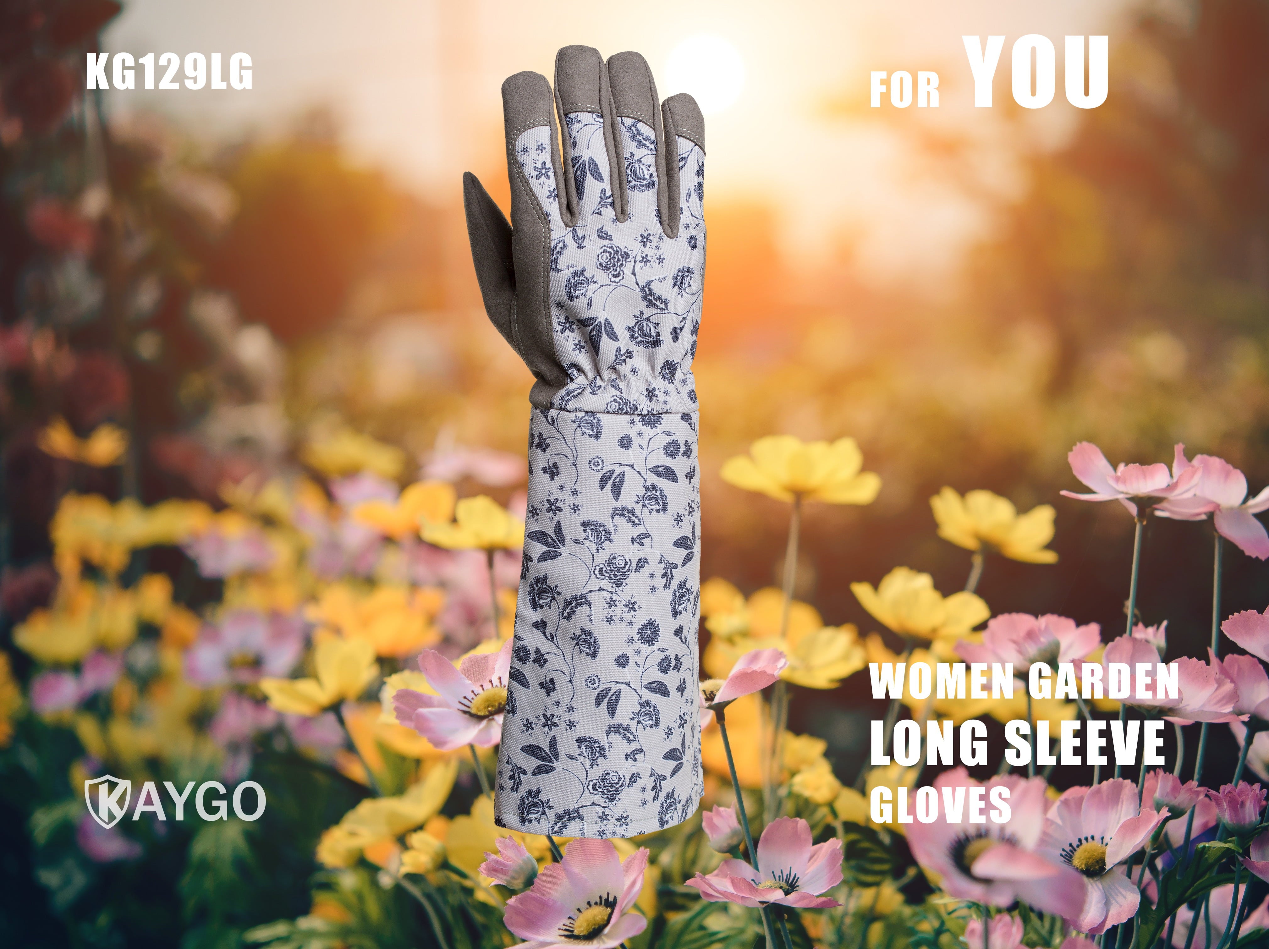 KAYGO Women Garden Gloves Large Long Forearm For Gardening, Trimming, Yard, Gray