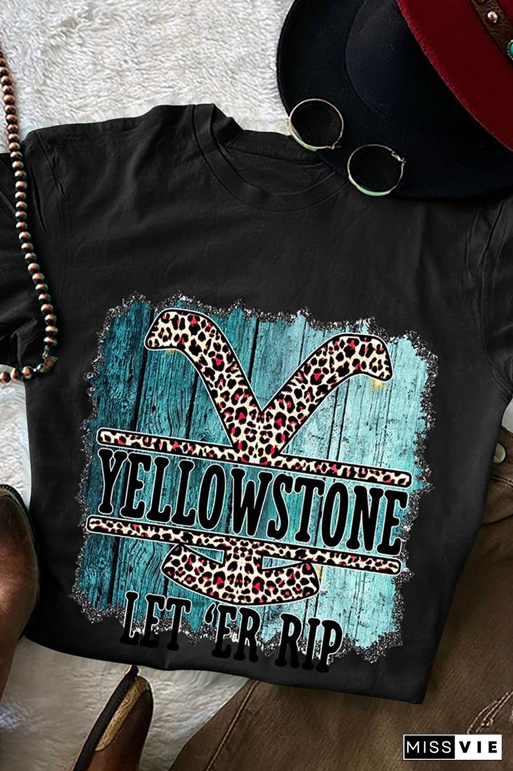 YELLOWSTONE Print Graphic Tees for Women Wholesale Short Sleeve T shirts Top