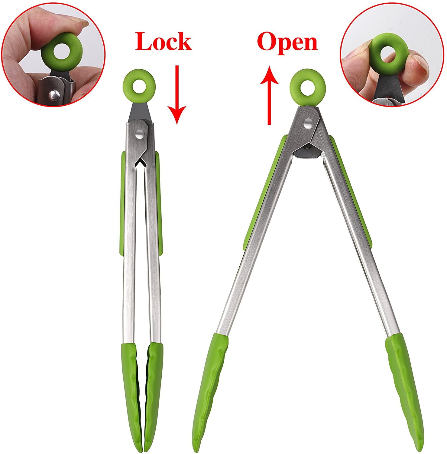 FACEGLE Kitchen Tongs,Cooking Tongs,Silicone Tongs,Salad Tongs,Non-Slip Food Tongs for Cooking, Heavy Duty, Non-Stick, 480℉, Set of 3-7" 9" and 12"