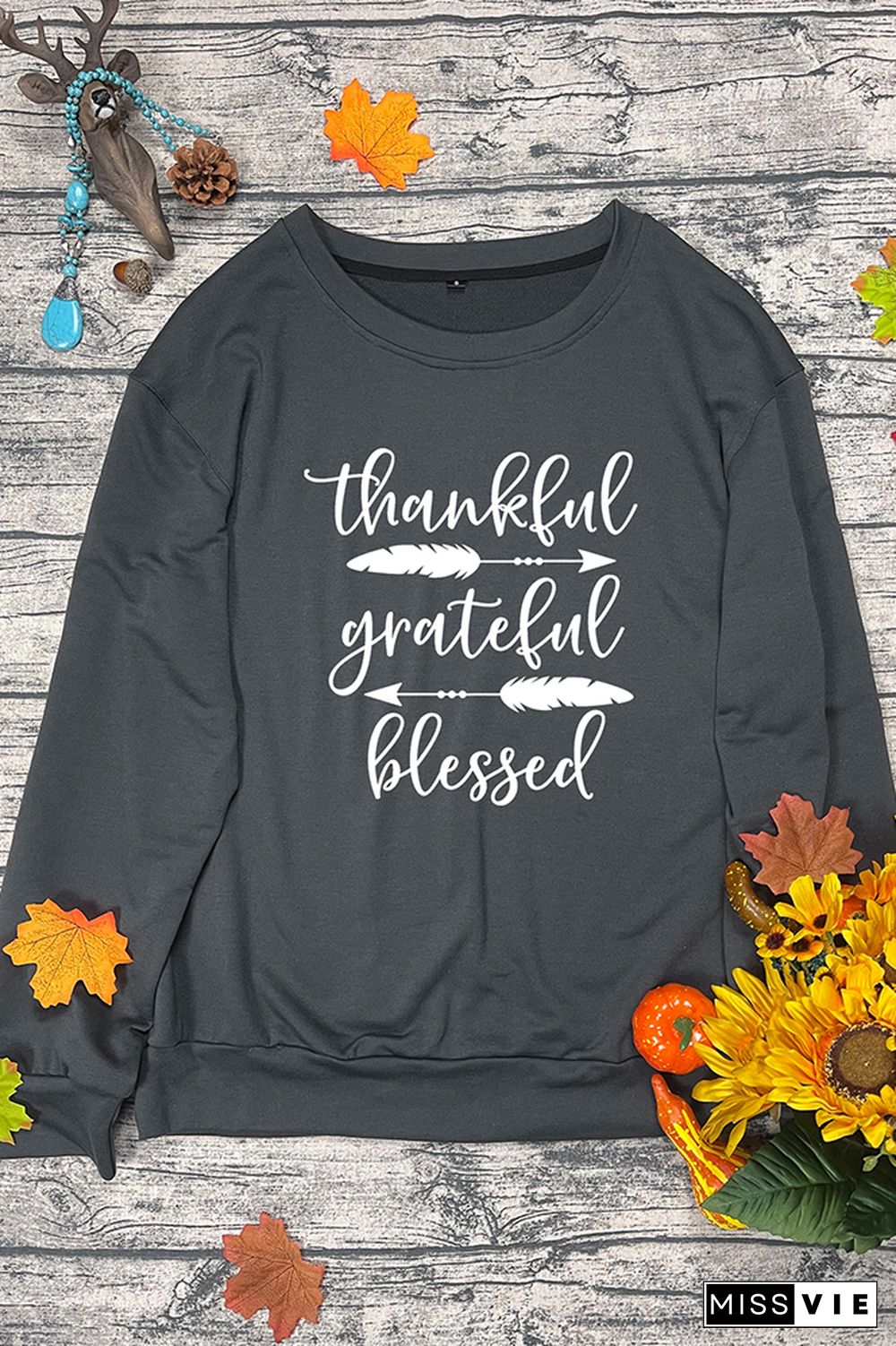 Thankful Grateful Blessed Print Essencial O-neck Long Sleeve Sweatshirts Women Wholesale