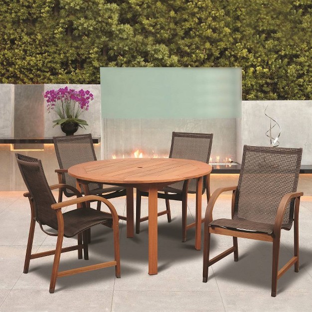 Bahamas 5pc Patio Eucalyptus Wood Round Dining Set International Home Miami