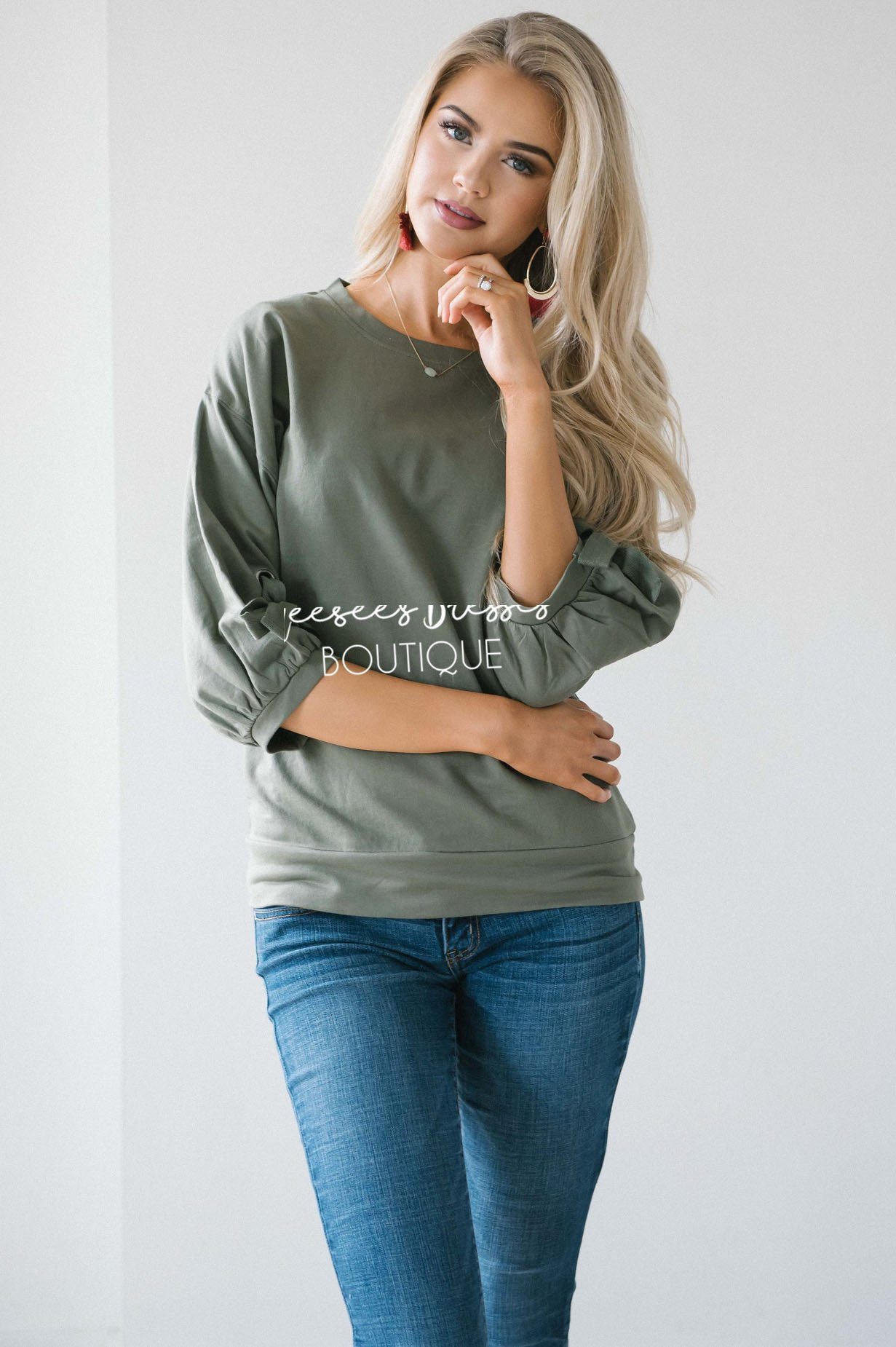 Gathered Tie Sleeve Sweatshirt