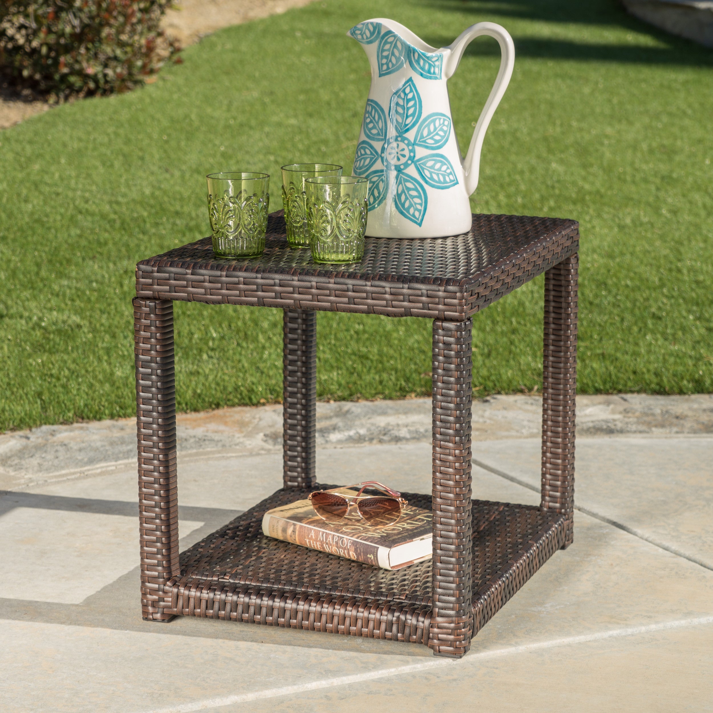 Capella Outdoor 3 Piece Multi-brown Wicker Stacking Chair Chat Set