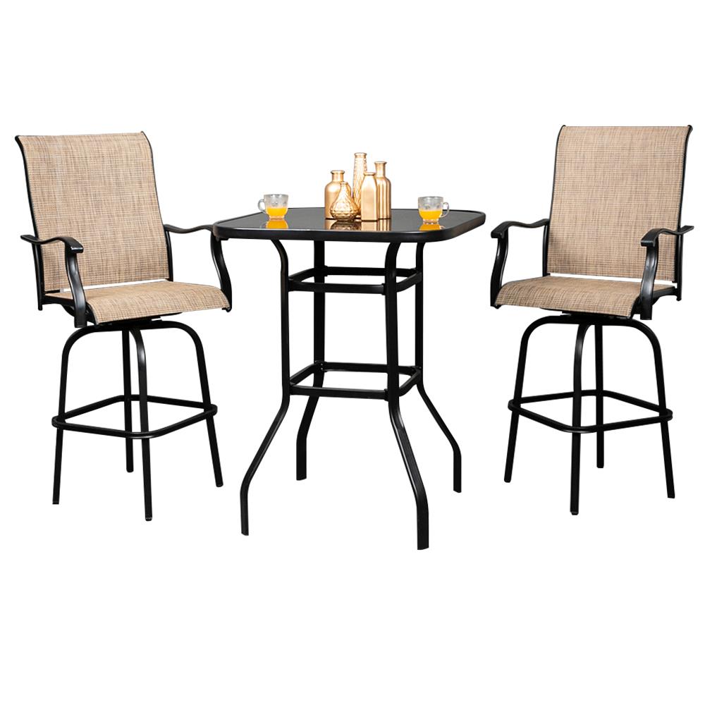 Winado 51in Outdoor bar High Bistro，3 Piece Patio Bar Set w/ Glss Table Top