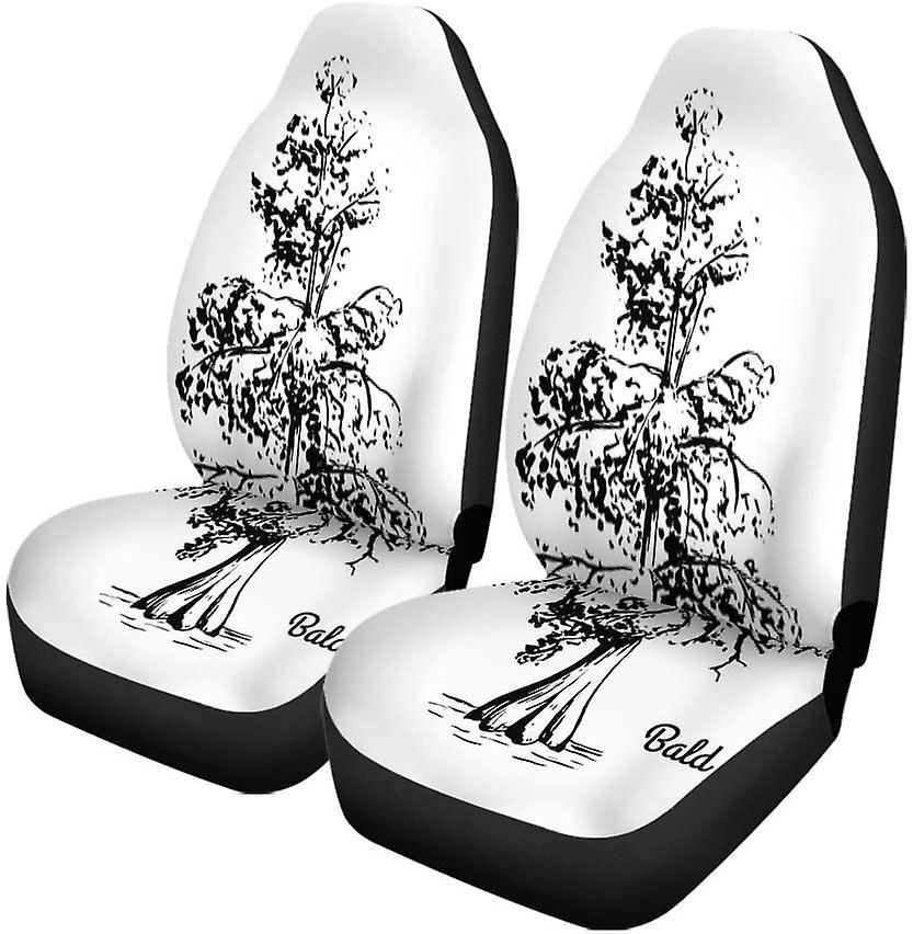 Set Of 2 Car Seat Covers Sketch Of Bald Black Silhouette Swamp Coniferous State Tree Universal Auto Front Seats Protector Fits