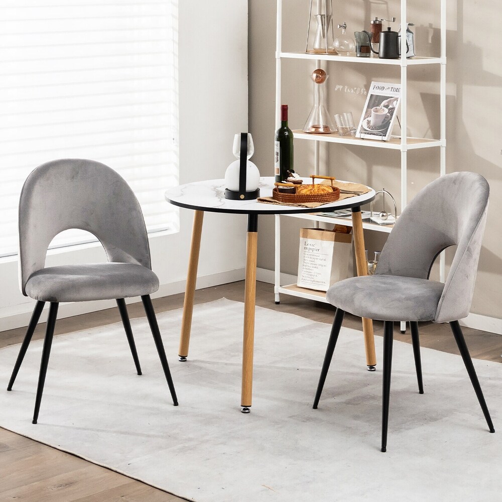 Gymax Dining Chair Set of 4 Velvet Upholstered Side Chair w/ Metal