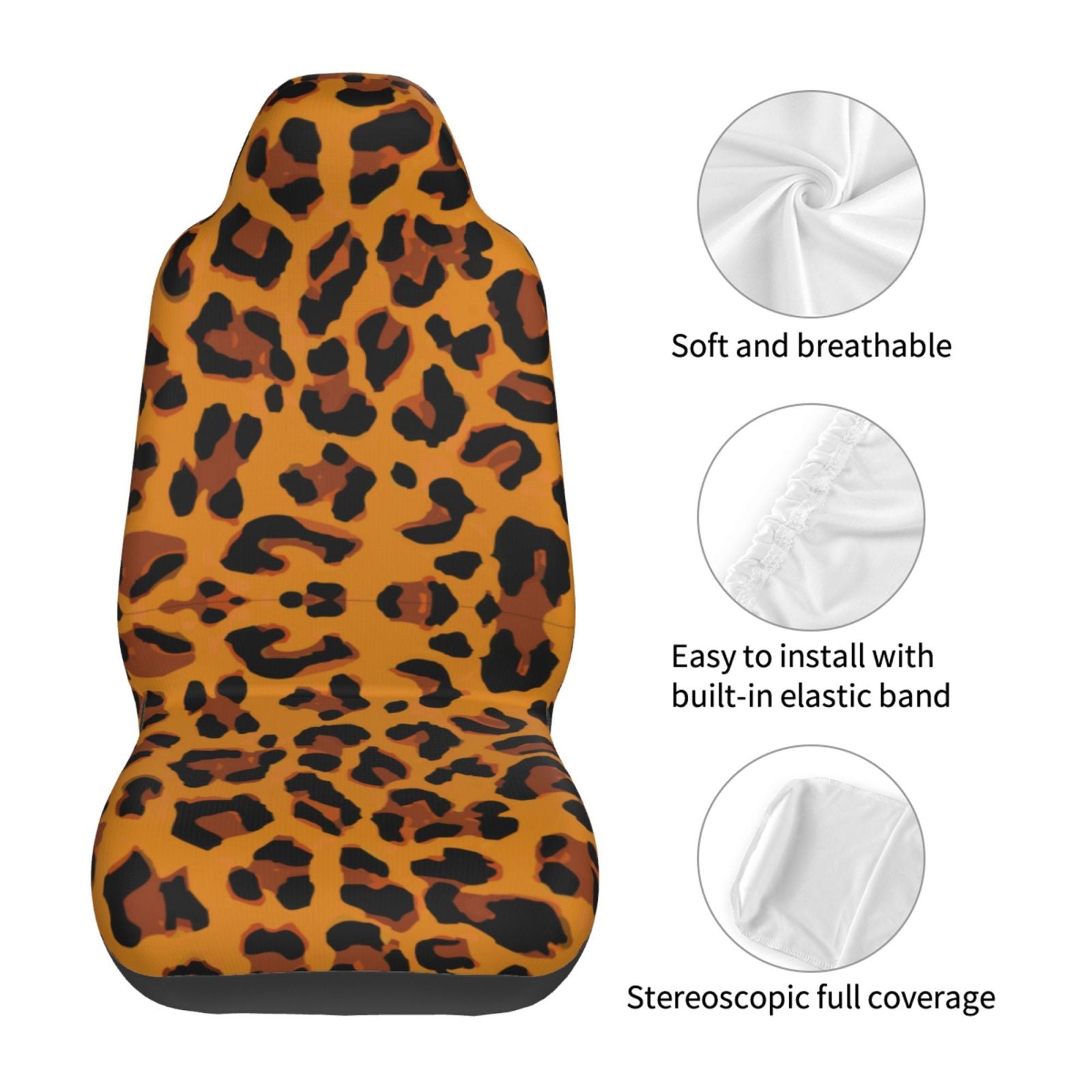 TEQUAN Front Seat Covers， Orange Leopard Skin Texture Pattern 2 Piece Car Seat Cover Fit Most Car SUV Truck Van