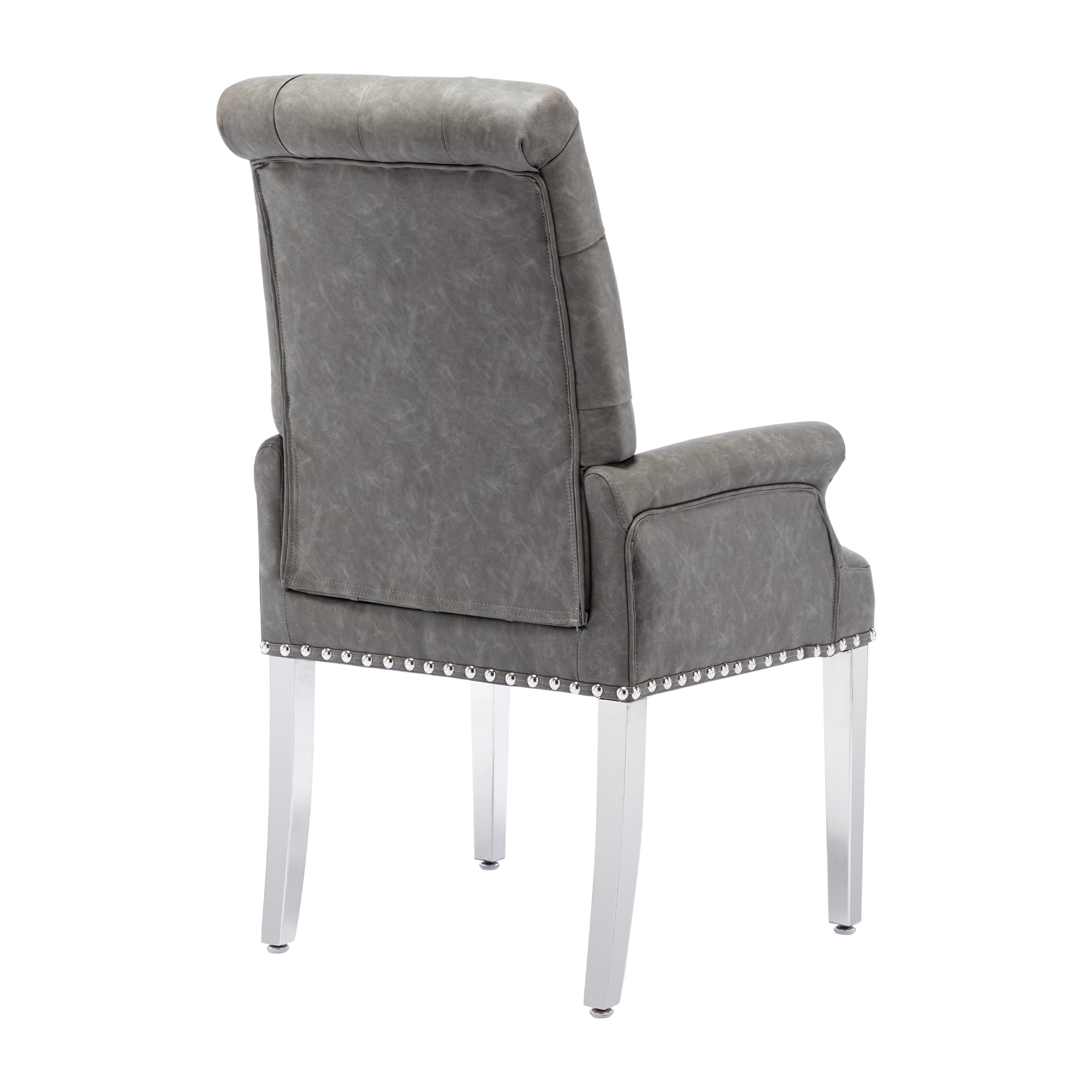 Foredo Upholstered Dining Chairs with Arms， Modern PU Dining Chairs with Metal Legs and Button Tufted Back， PU Gray