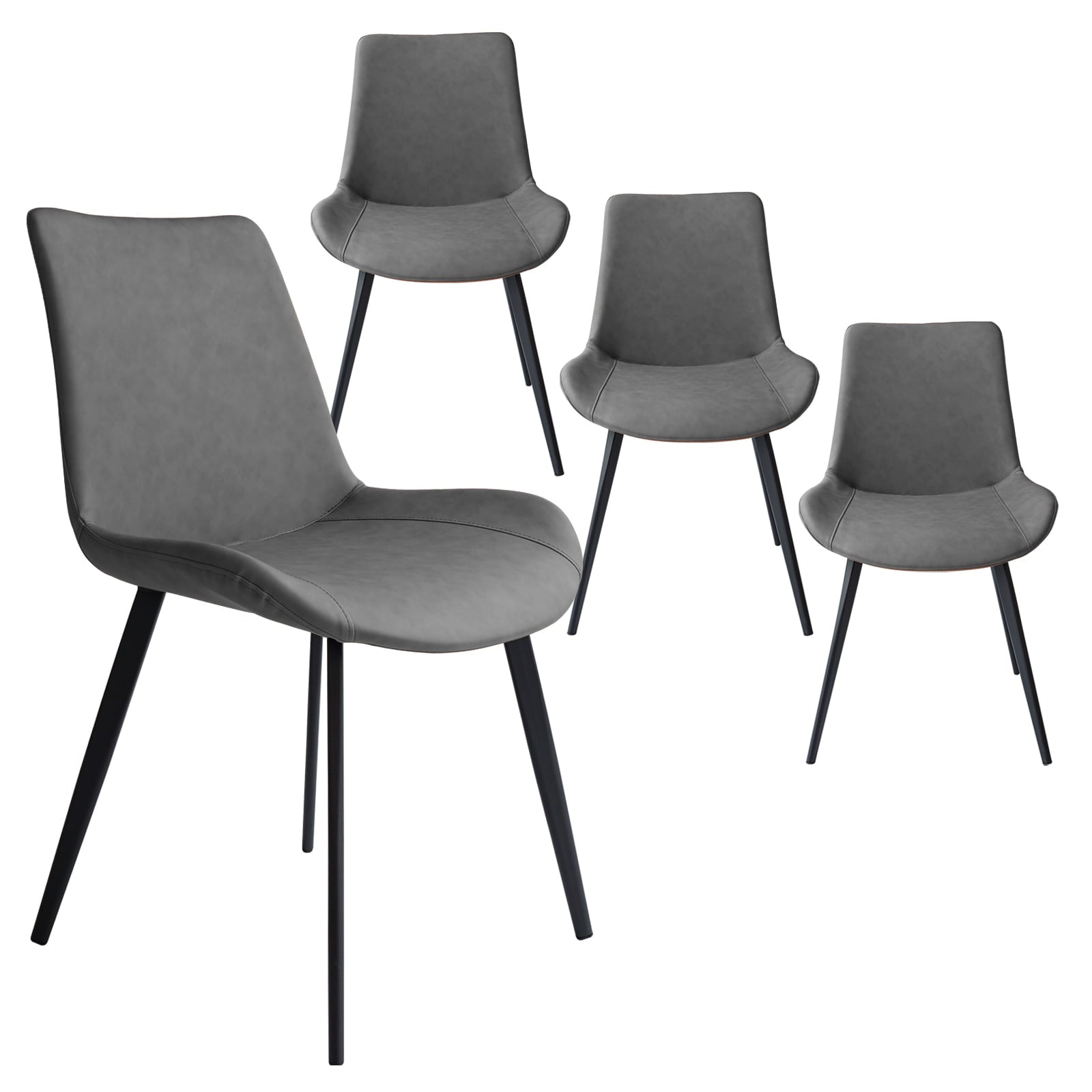 jiexi Dining Chairs Set of 4，  Grey Dining Chairs，Pu Leather 4 Pcs Kitchen Chairs