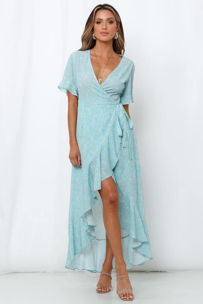 Kiss The Tulips Maxi Dress Aqua