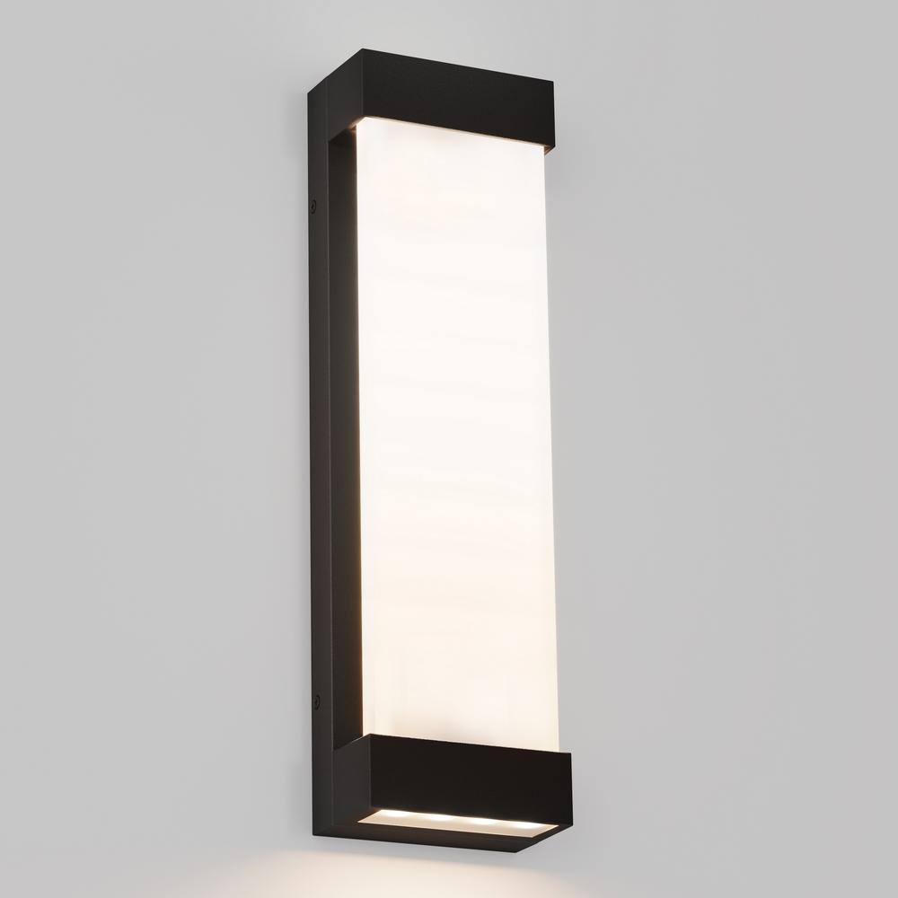 Artika Glacier Black Modern Large Integrated LED Outdoor Hardwired Garage and Porch Light Lantern Sconce 17OUT-GL-PMB