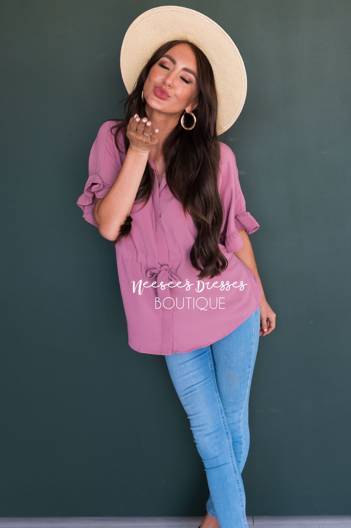 Button Up Cinched Waist Blouse