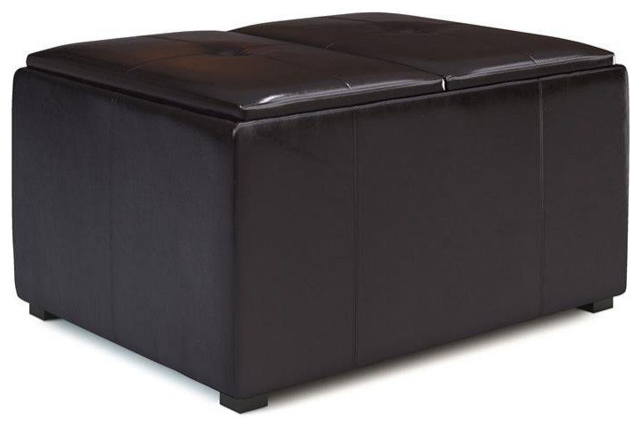 Pemberly Row Contemporary 34 quotStorage Ottoman in Brown Faux Leather   Contemporary   Footstools And Ottomans   by Homesquare  Houzz