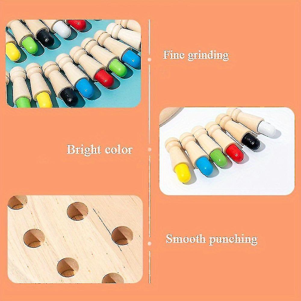 Wooden Memory Chess Board Game Color Memory Matching Brain Teaser Game For Kids - Toddler Learning A