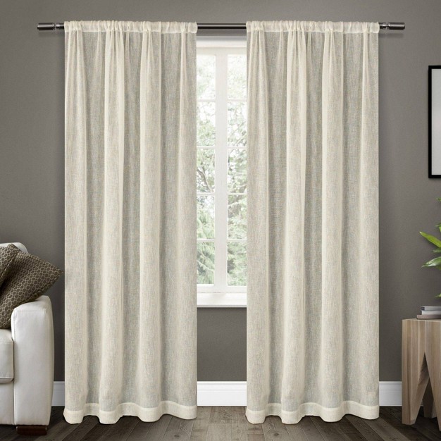 Set Of 2 Belgian Textured Linen Rod Pocket Sheer Window Curtain Panels Exclusive Home