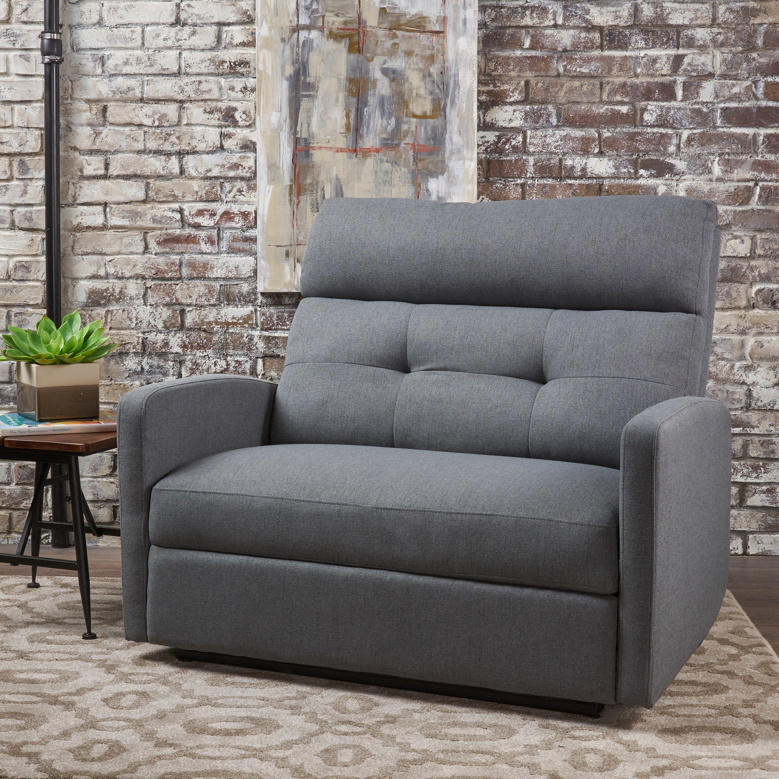 Hana Plush Cushion Tufted Back Fabric Loveseat Recliner