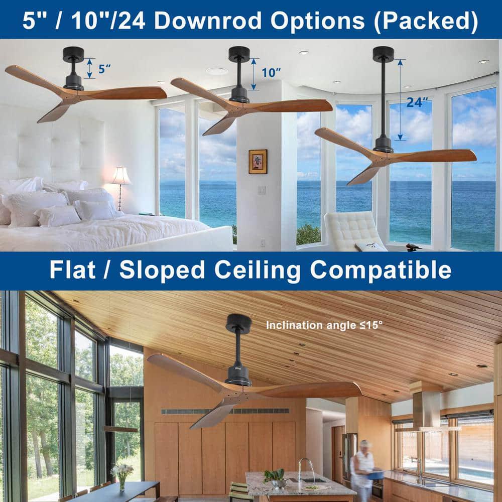 Sofucor 52 in IndoorOutdoor Black Smart Ceiling Fan Whit 6Speed LongHandled DC Remote Control