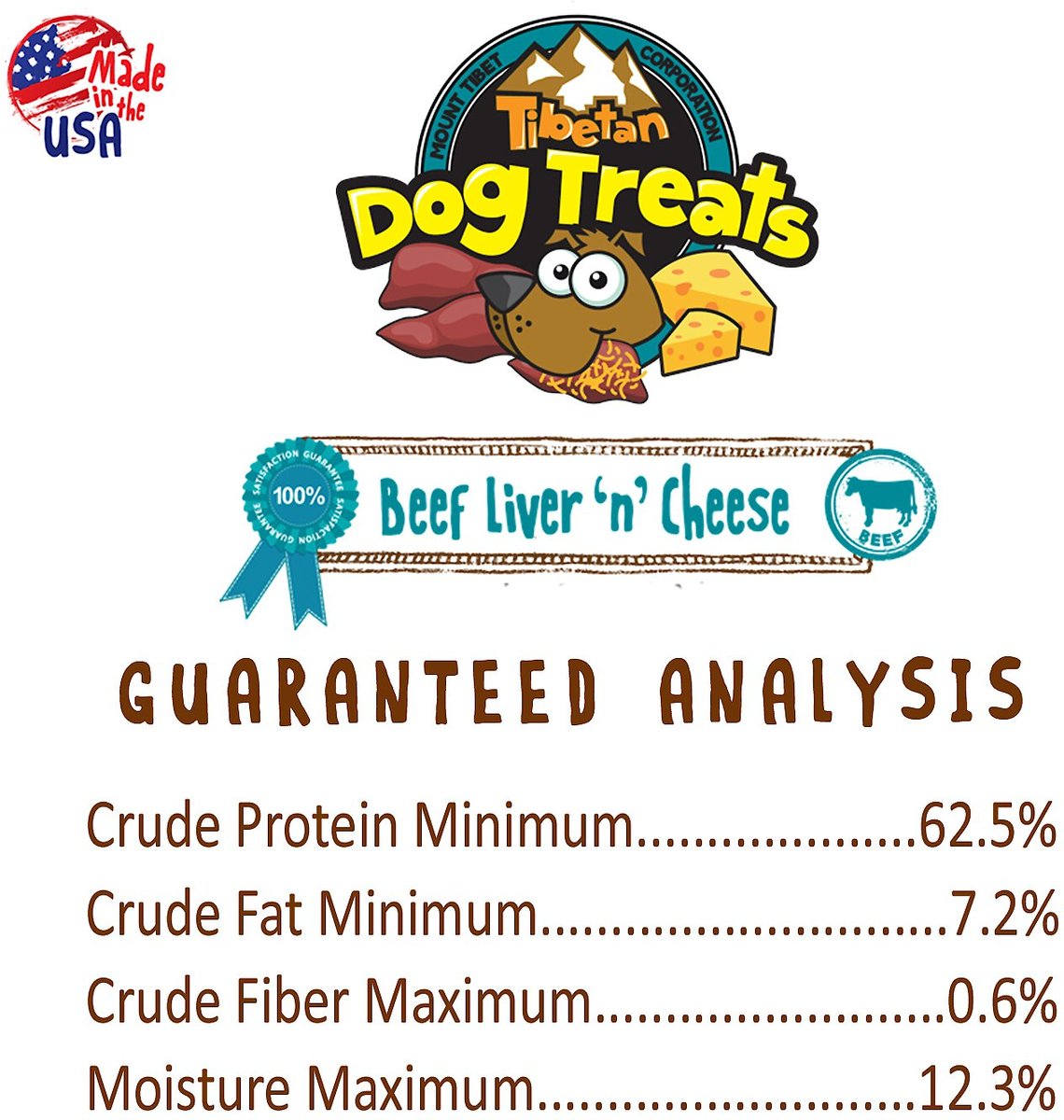 Tibetan Dog Treats Beef Liver 'n' Cheese Grain-Free Dehydrated Dog Treats， 3.5-oz pouch