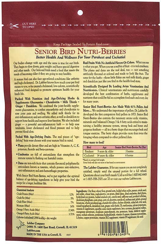 Lafeber Senior Bird Nutri-Berries Parakeet and Cockatiel Bird Food