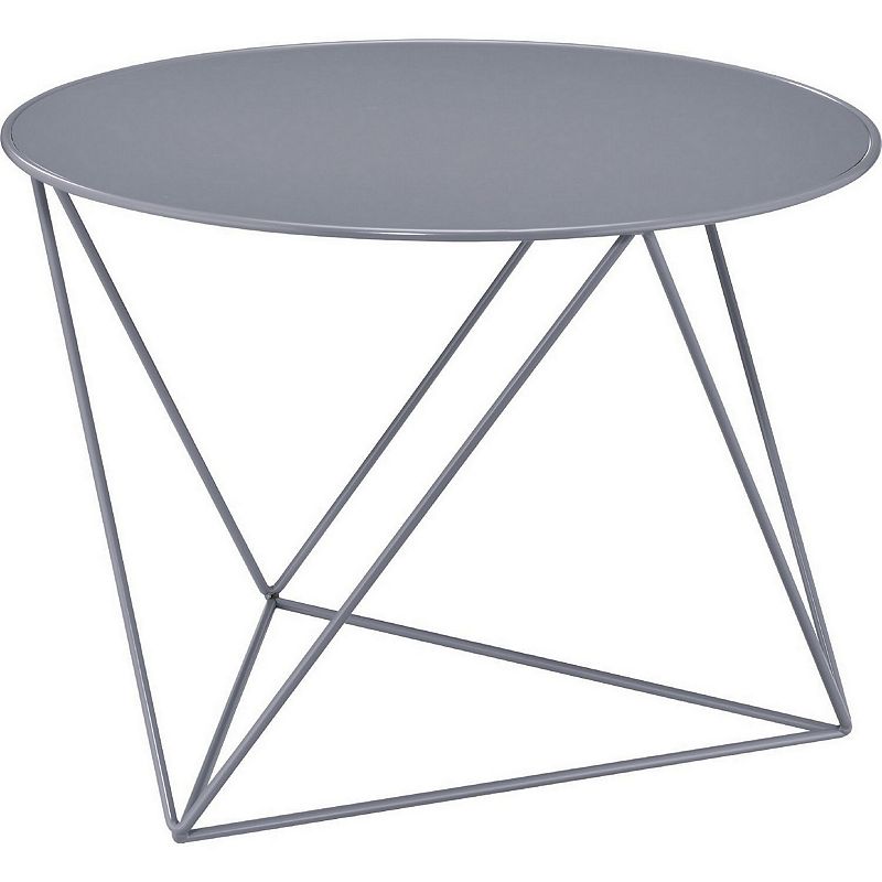 Accent Table with Open Geometric Base and Round Top， Gray