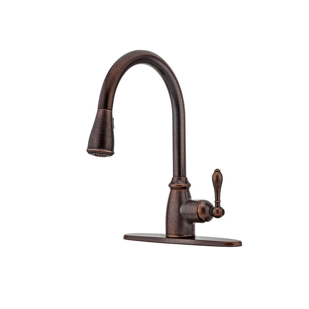 SINKOLOGY Rockwell Farmhouse Apron-Front Copper All-In-One 33 in. Double Bowl 5050 Kitchen Sink with Pfister Faucet and Drains K2A-1005-F529