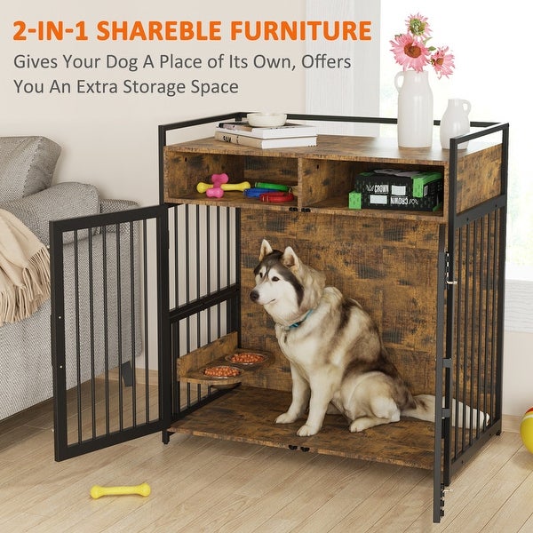 Dog Crate with Storage Shelves End Table Indoor Kennel Furniture