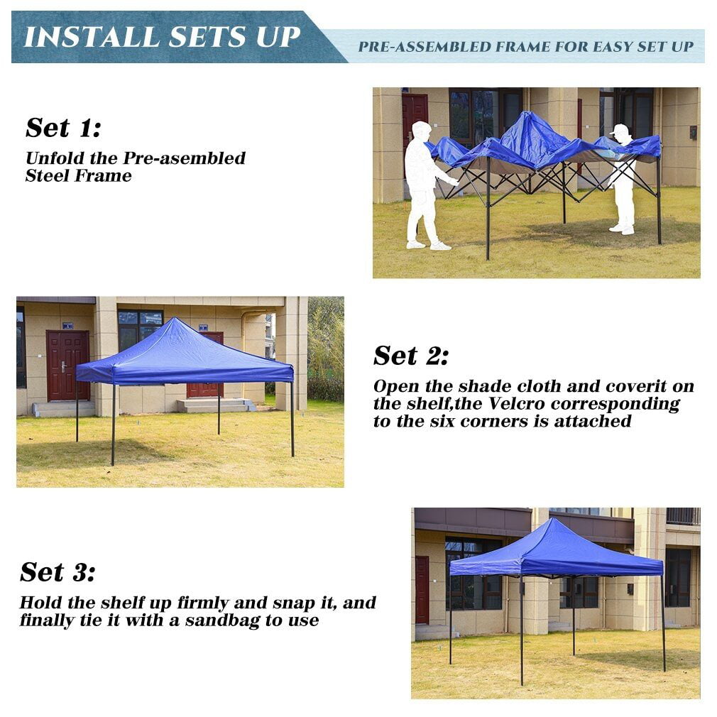 YRLLENSDAN 10x10 Pop Up Canopy Tent for Outside, Waterproof Outdoor Tent Canopy Beach Canopy Tents for Party UV Protection Straight Leg Shade Canopy, Blue