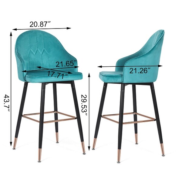 Adeco Set of 2 Velvet Bar Stools with Metal Legs