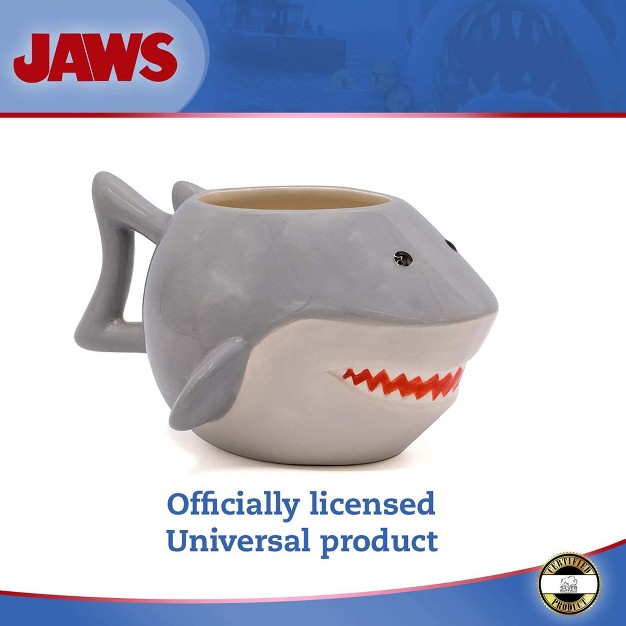 Silver Buffalo Jaws Great White Shark Sculpted Ceramic Mug Holds 20 Ounces