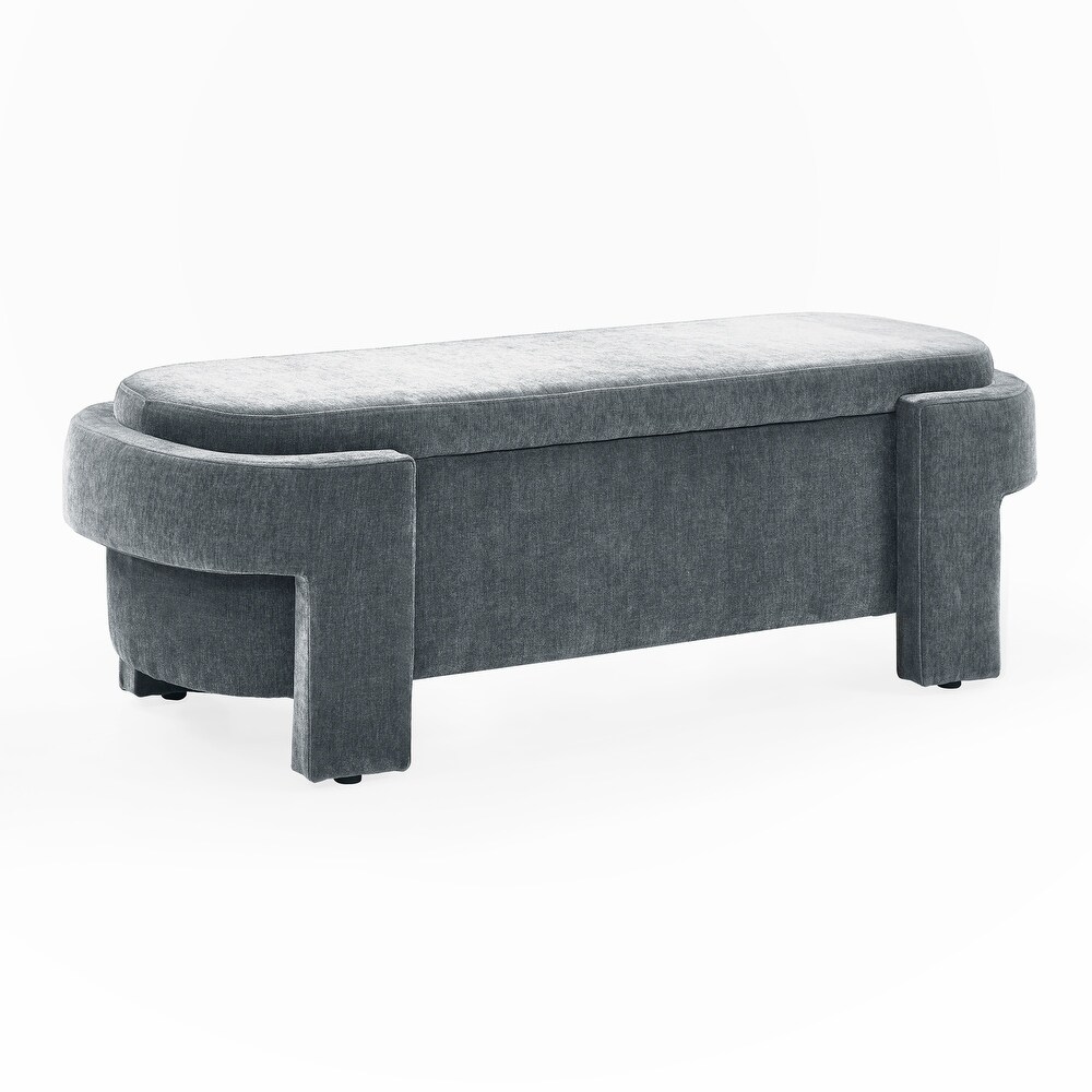 Linen Fabric Upholstered Bench with Large Storage Space