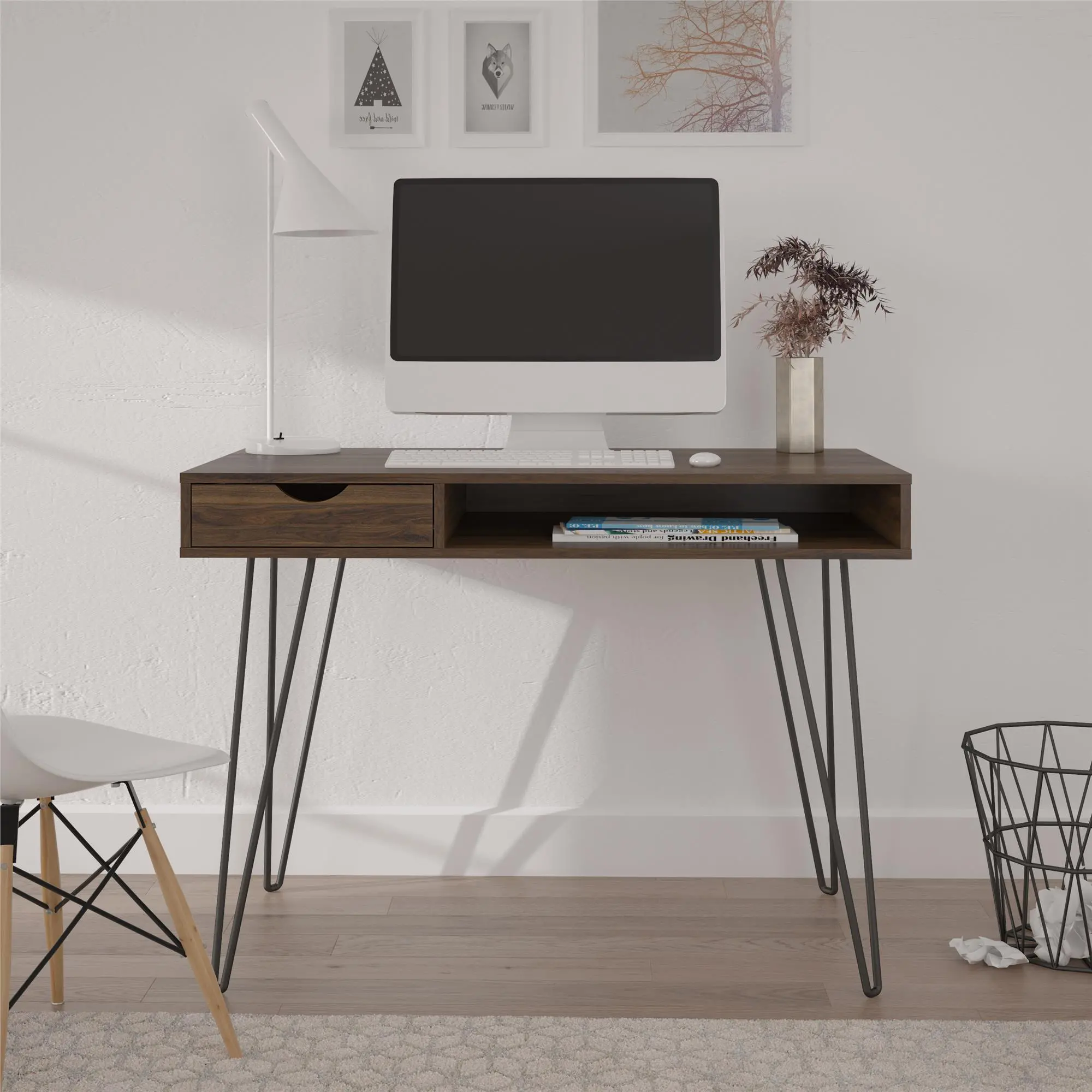 Concord Mid-Century Modern Walnut Computer Desk