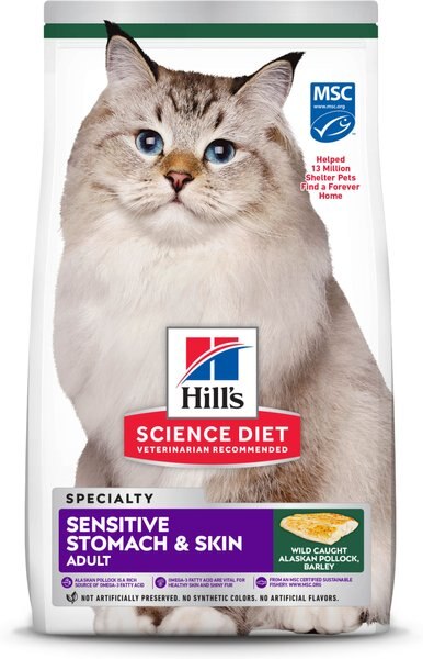 Hill's Science Diet Sensitive Stomach and Skin Pollock Meal and Barley Recipe Adult Dry Cat Food