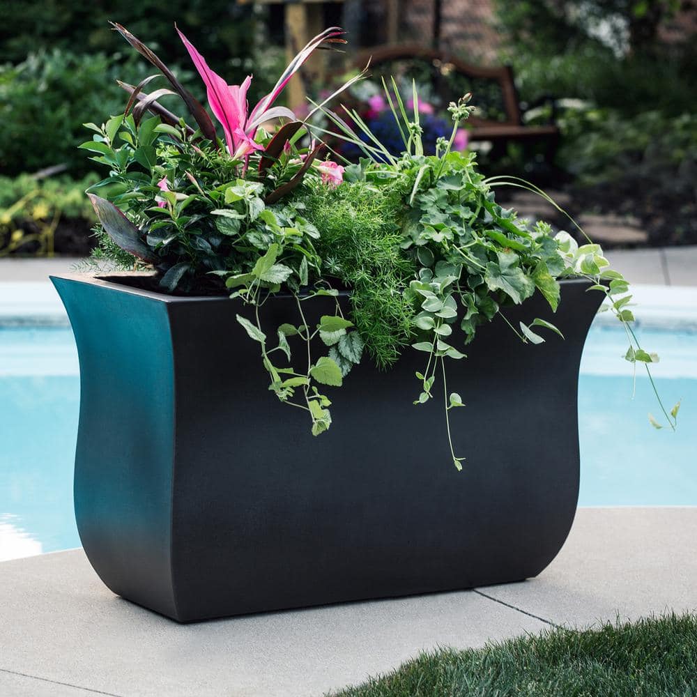 Mayne Valencia 36 in. x 16 in. x 22 in. Black Long Polyethylene Planter 5875-B