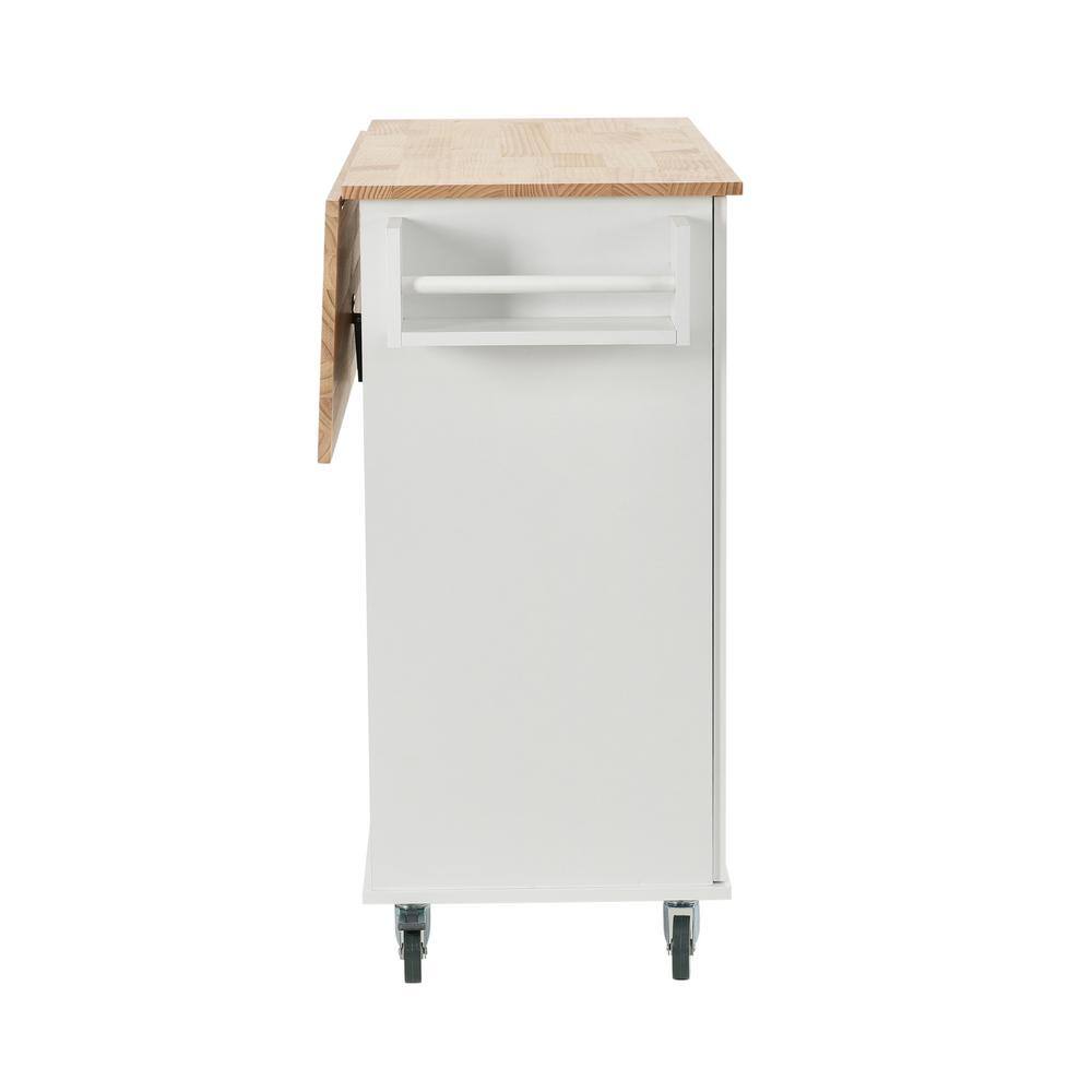 Tileon White Solid Wood 52.76 in. Kitchen Island with Drop-Leaf Table Top and 3-Drawers AYBSZHD2849