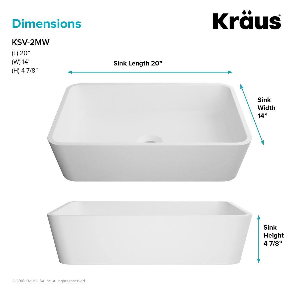 KRAUS Natura Rectangle Solid Surface Vessel Sink in White KSV-2MW