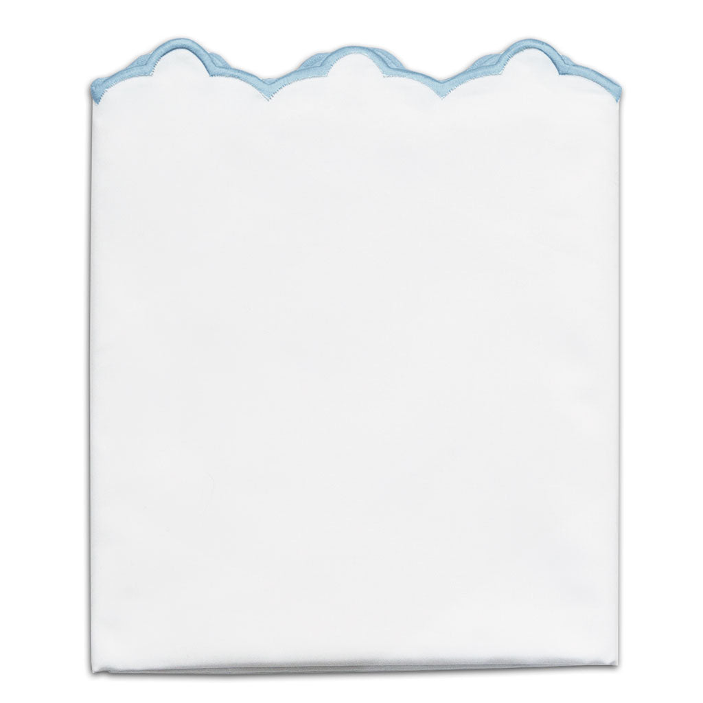 French Blue Scalloped Embroidered Pillowcase Pair