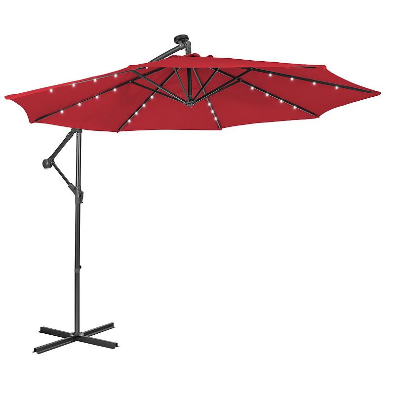 10 Feet Patio Solar Powered Cantilever Umbrella with Tilting System