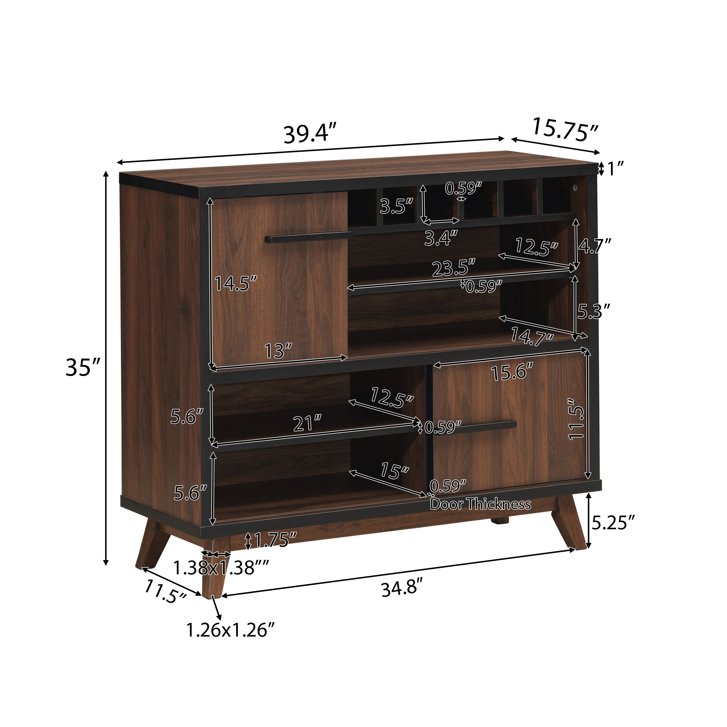 Rowell Modern Industrial Wooden 6 Bottle Wine Cabinet, Walnut, Black, and Dark Brown