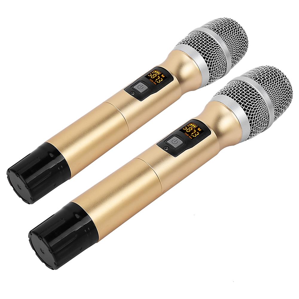 2pcs 25 Channels Golden Metal Handheld Wireless Microphone With Mini Receiver(built-in Battery)