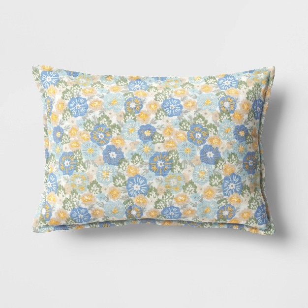 Printed Cotton With Embroidery Lumbar Throw Pillow