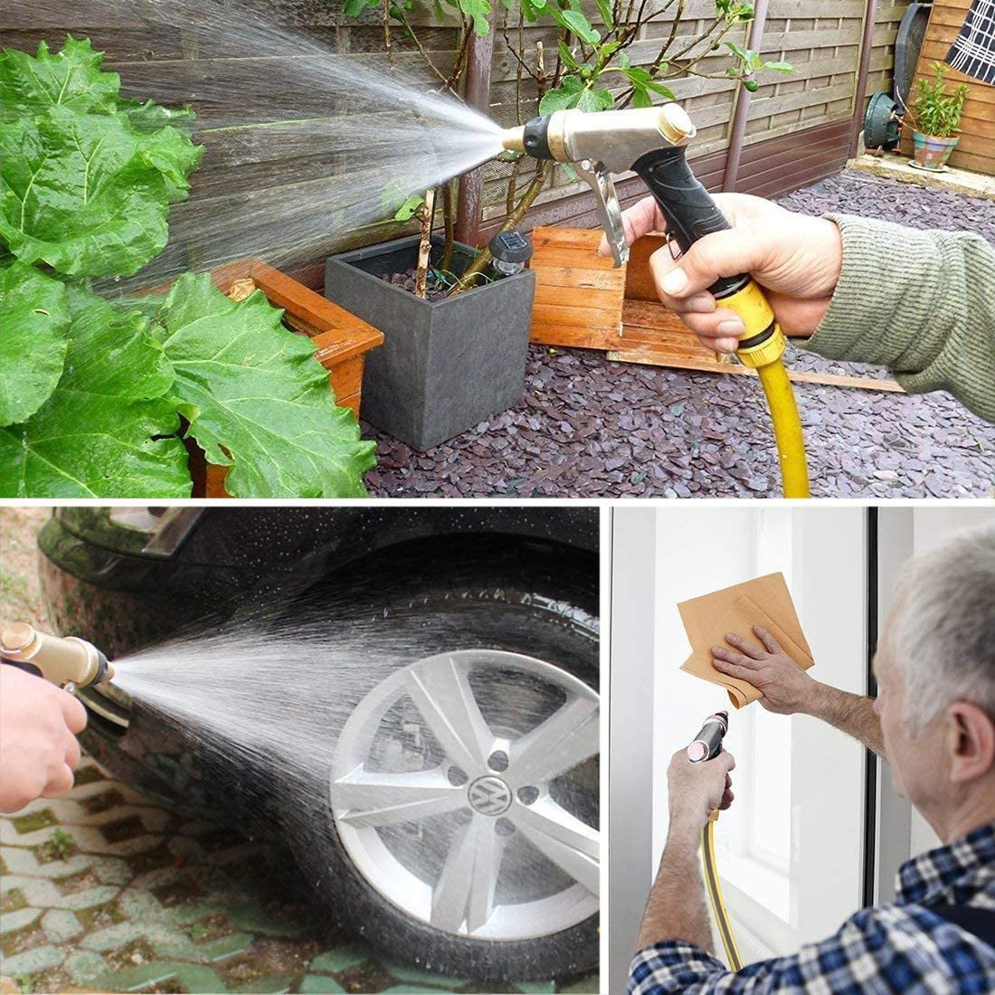 Garden Hose Nozzle Non-slip Water Sprayer Coated with Rubber Car Wash Heavy Duty Durable Material 4 Watering Patterns Spray Black Gold