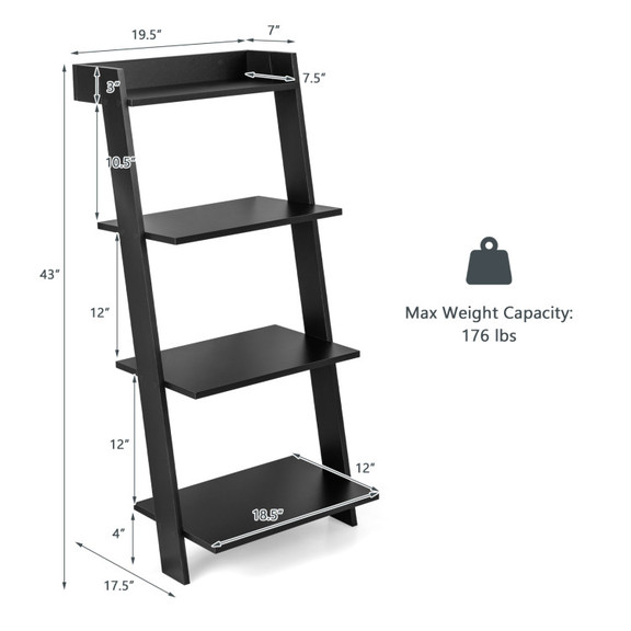 Costway 97658432 4 Tier Ladder Shelf with Solid Fr...