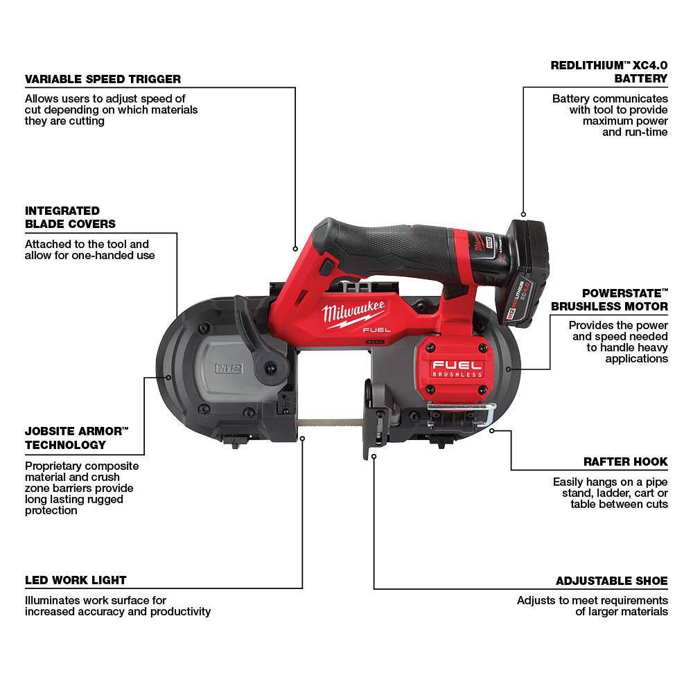 MW M12 FUEL 12V Lithium-Ion Cordless Compact Band Saw XC Kit with (4) Band Saw Blades 2529-21XC-48-39-0631