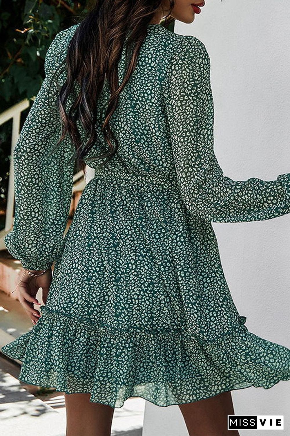 Lace-Up Floral Printed Ruffle Dress